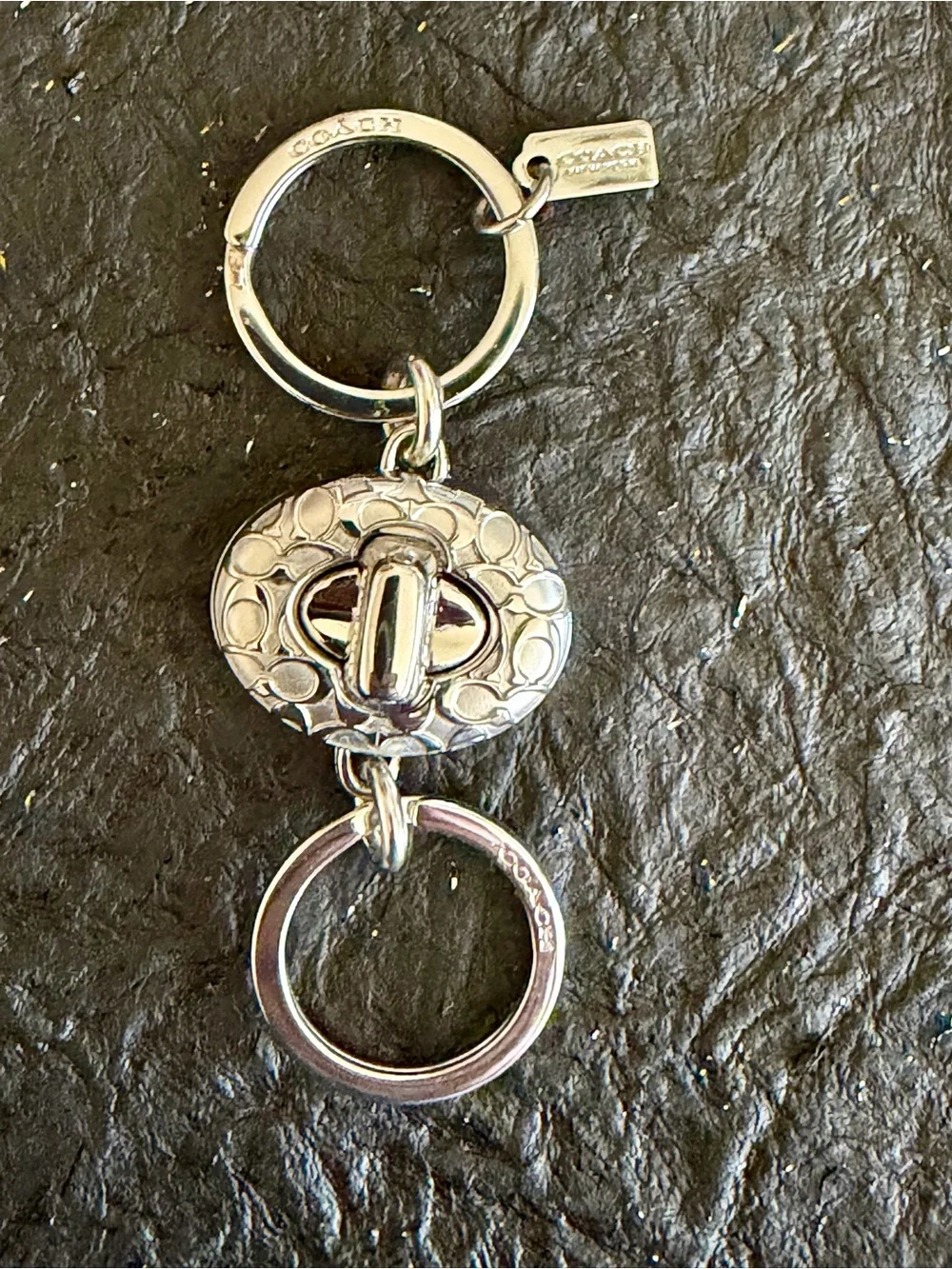 Coach Signature C Turnlock Valet Key Fob Keychain Silver Tone
